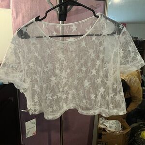White Star Pattern Sheer Top